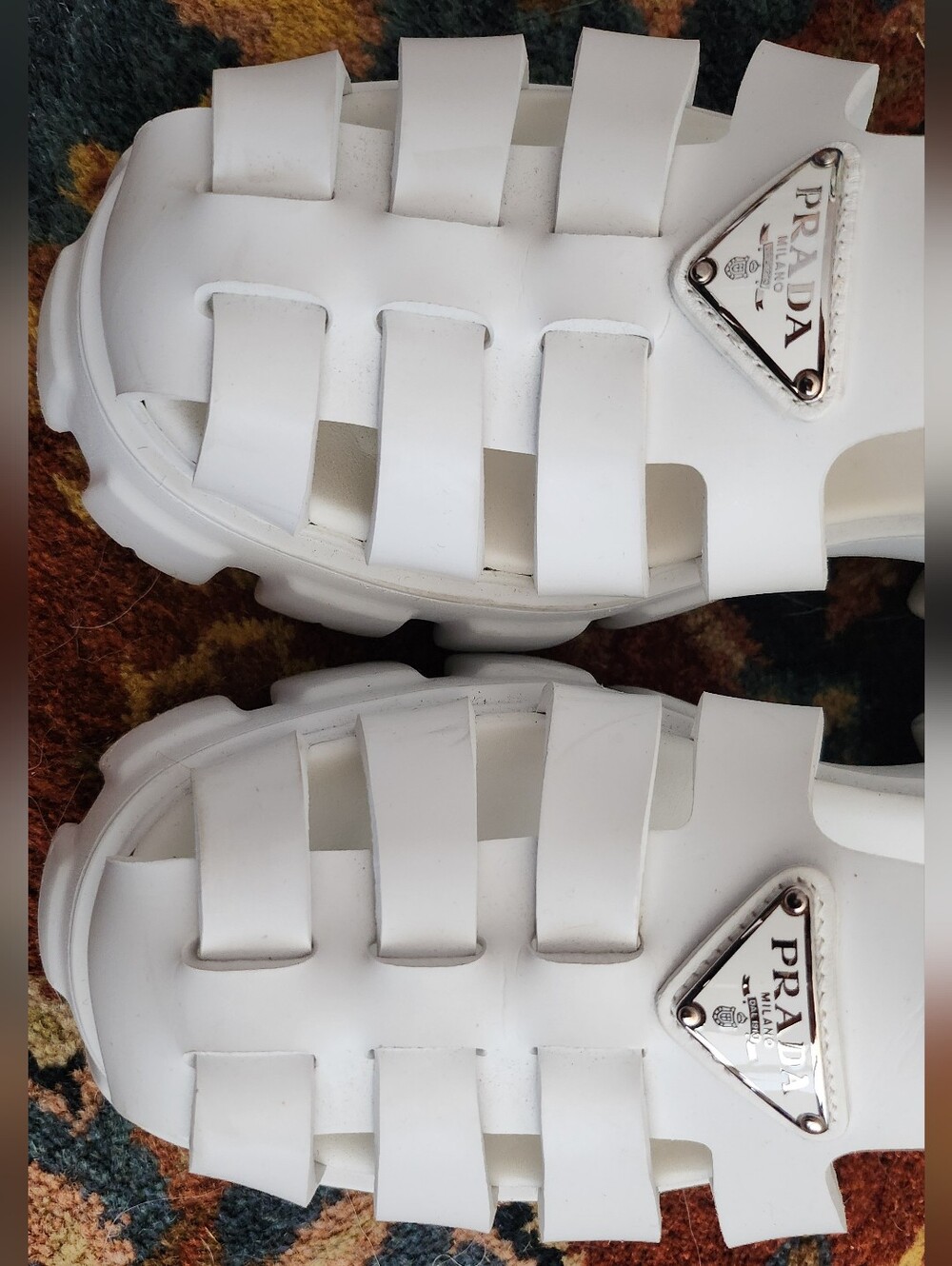 PRADA MONOLITH WOMEN'S WHITE CHUNKY SANDALS SIZE 10/40 EXCELLENT - Picture 7 of 10